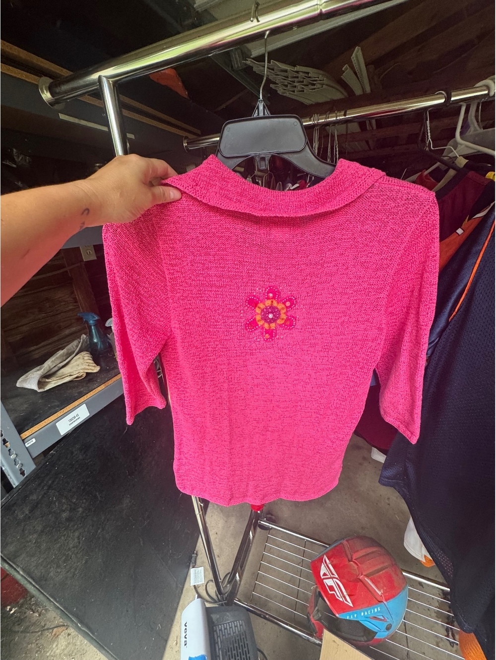 Quacker Factory Sz XS Pink POP-Art FUN Interesting Unusual Knit V-Neck Tunic Top - Picture 4 of 4